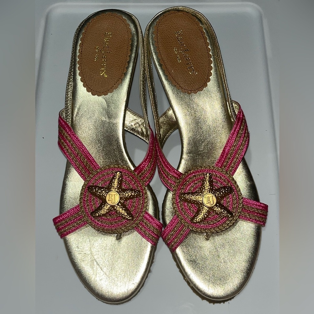Eric Javits Gold & Pink Leather Slingback Sandals Heels Size 10M